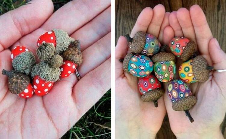 Жёлуди и каштаны, как новогодние украшения